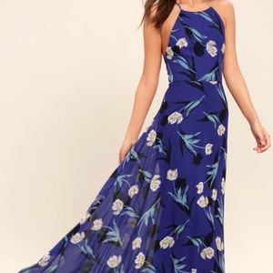 Blue floral open back dress